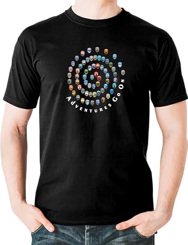 The T-shirt features all 63 US National Parks in a spiral design. (L, Black)