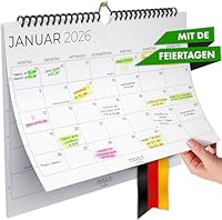 Kalender 2026 Wandkalender – Monatskalender A4 Querformat - Familienkalender von Januar bis Dezember 2026 mit übersichtlicher Jahresplanung – Jahreskalender Ideal als Familien- oder Paarkalender
