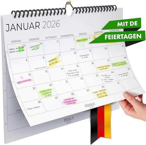 Kalender 2026 Wandkalender – Monatskalender A4 Querformat - Familienkalender von Januar bis Dezember 2026 mit übersichtlicher Jahresplanung – Jahreskalender Ideal als Familien- oder Paarkalender