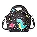 Nuovoware Neoprene Lunch Bag with Dual Pocket, Kids Picnic Travel 2.3L Large Capacity Lunch Box, Keep Food Cooler Warm Long Time Lunch Tote Bag for Boys Girls Kids, Black Cartoon Dragon