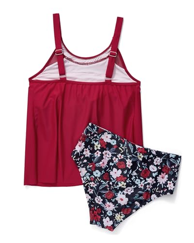 Image of SUUKSESS Women Tummy Control Tankini Bathing Suit Ruffle High Waisted Swimsuit