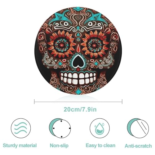 Tabla de Cortar Redonda Sugar Skulls Día de Muertos, Fácil de Limpiar, para Cocina, Tamaño Grande 7,9 pulgadas, Ideal para Carnes y Verduras miniatura 2