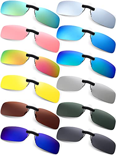 12 Pieces Polarized Clip on Sunglasses Rimless Clip on Sunglasses Rectangle Lightweight Polarized Eyeglasses for Myopia Eyeglasses Outdoor Night Driving Men Women
