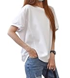 [Fosys] Tシャツ レディース 半袖 トップス クルーネック 大きいサイズ おしゃれ カジュアル 可愛い 無地 夏 (JP, アルファベット, Free Size, ホワイト)
