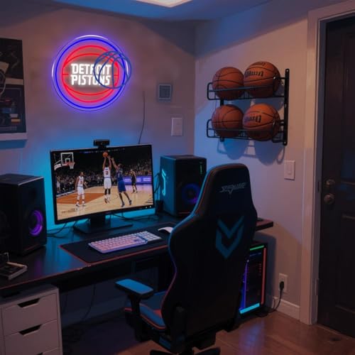 Image of Basketball Team Neon Sign, Sport Light Up Dimmable Basketball Team Logo Hanging USB Powered Led Neon Sign for Wall Decor, Bedroom, Man Cave, Party, Birthday Party Christmas Merch Deco Gift for Boys Teens Fans