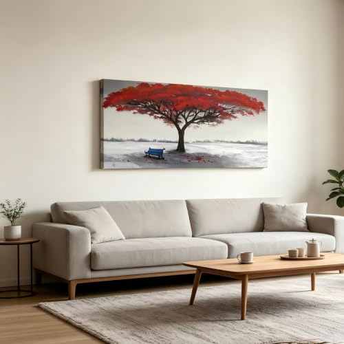 Tableau sur toile arbre rouge et neige pour une ambiance poétique