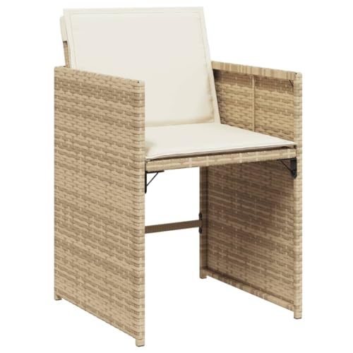 Image of 5-Piece Patio Dining Set with 4 Beige PE Rattan Chairs, Medium Collapsible Design, UV-Resistant Poly Rattan and Powder-Coated Steel Frame, Removable Cushion Covers, Foldable