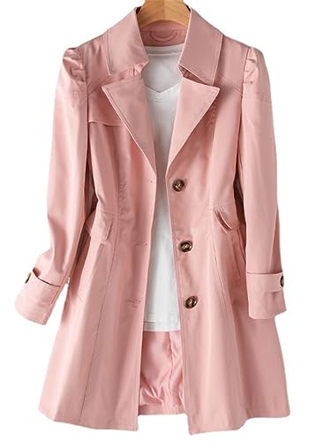 Dninmim Women's Casual Windbreaker Single Breasted Lapel Coats Solid Slim Jackets Trench3