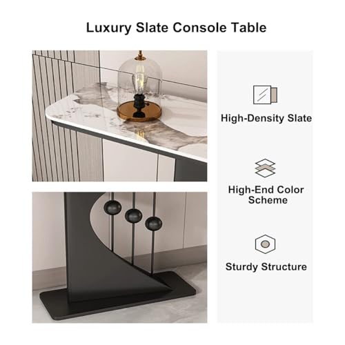 Mesa de entrada estrecha para pasillos pequeños con tablero efecto mármol negro 7