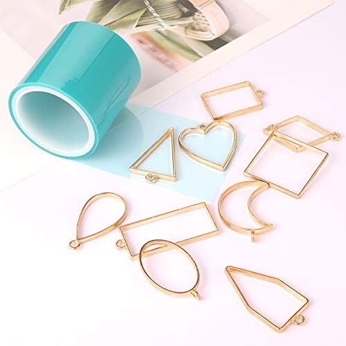 tao pipe 50PCS Open Bezel Frame Pendants Charm Geometric Hollow Trays Assorted Shape Open Back Pendants Molds with 1 Roll of Seamless Tape