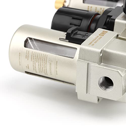 Sns Compressed Air Filter Regulator Lubricator Frl Three Unit Combo 1/4" Npt, Semi-Auto Drain, With Gauge And Bracket, Metal Bowl Ac3000-N02 #TOP4