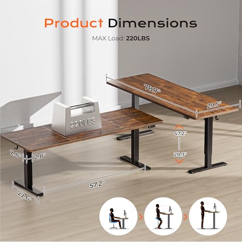 Image of Huuger 78.7'' x 29.5'' Large Electric Standing Desk, Height Adjustable Computer Desk, 29.5 inch Deep Desktop, Stand up Gaming Office Desk with 2 Hooks, 3 Preset Heights, for Home Office, Rustic Brown