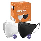 Placide® 40x Petite Taille FFP2 Couleur, Certifié CE 0598 BFE  95%, 5 Couches, Mini Masque, Respiratoires, Pour Petit Visage, Emballage unique, 40 pièces (Noir Blanc)
