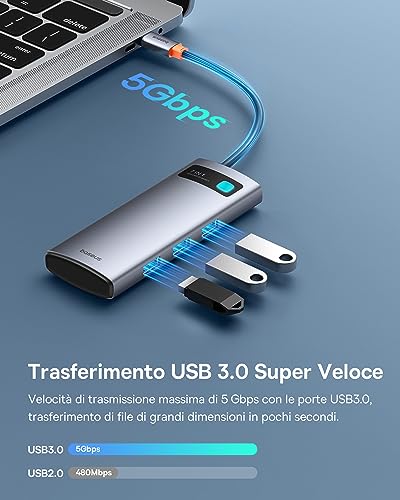 Baseus Hub USB C 7 in 1 Adattatore con HDMI 4K@60Hz, PD 100W, 3 USB-A 3.0 5Gbps, Lettore Schede SD/TF, Docking Station per Computer Portatili per MacBook/Surface Pro/iPad/Steam Deck/Rog Ally/Samsung 5 Baseus Hub USB C 7 in 1 Adattatore con HDMI 4K@60Hz, PD 100W, 3 USB-A 3.0 5Gbps, Lettore Schede SD/TF, Docking Station per Computer Portatili per MacBook/Surface Pro/iPad/Steam Deck/Rog Ally/Samsung - immagine 5