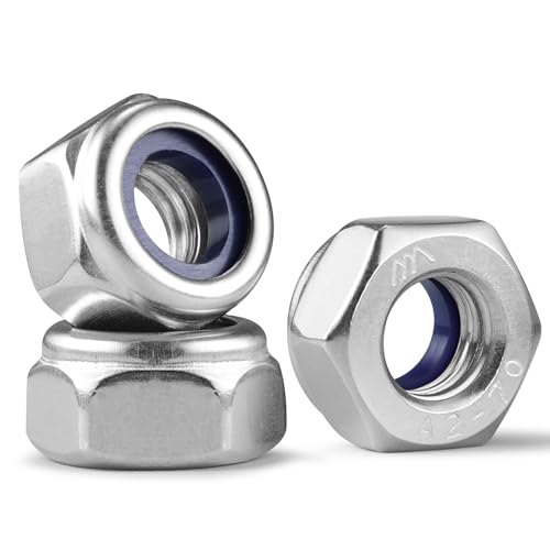 BNUOK 20Pcs M12-1.75 Lock Nuts, Nylon Insert Locknuts 304 Stainless Steel 18-8 SS A2-70 Self-Locking Nuts, Coarse Thread Hex Nylock Nut