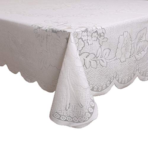 Kuber Industries Floral Cotton 6 Seater Dining Table Cover - White (CTKTC01263)