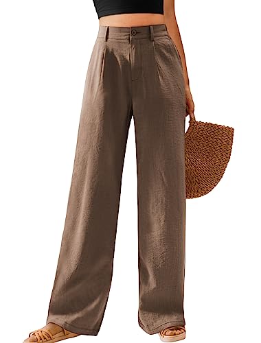 Image of Feiersi Womens Casual Wide Leg Pants High Waisted Button Down Straight Long Trousers Palazzo Pants