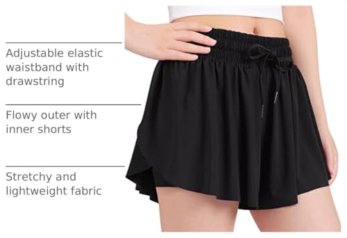 Image of KEREDA Girls Flowy Butterfly Shorts 2-in-1 Kids Preppy Athletic Clothes
