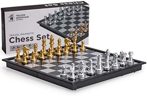 Yellow Mountain Imports Travel Magnetic Chess Set (9.7-Inch) - Folding and Portable Board Game - Made