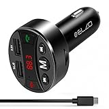 Elzo Manos Libres Bluetooth Transmisor FM Coche con Cargador Duales USB 5V/2.4 & 1A, Radio Musica Receptor Altavoz Bluetooth FM, Reproductor MP3 Coche con Leer Tarjetas TF, Micro SD y U Disk, Negro