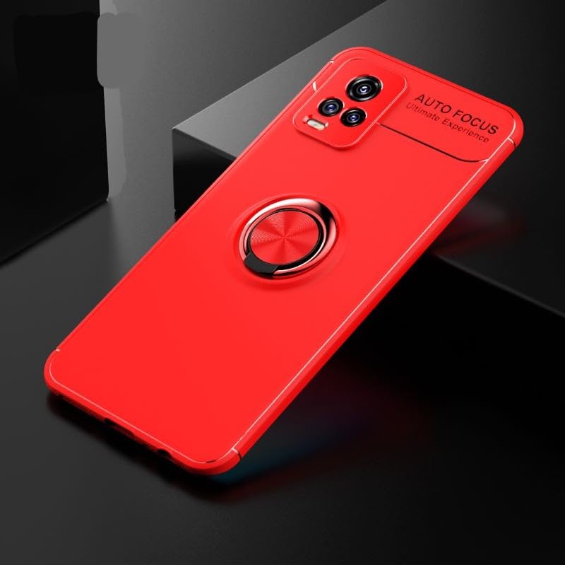 VIVO-V20 Ultra Thin TPU Ring Phone Case + PC Softbox Phone Case - Camera Protection and Screen Protection - Magnetic Stand (Red)