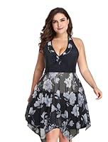 Plus Size Black Color lace Print Two-Piece Half Skirt Swimsuit - 4XL