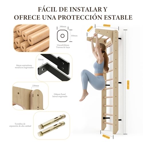 RokePro Multifunktionale Schwedenleiter, Wandmontage, Holz-Gymnastikstange, Indoor-Heim-Fitness-Studio für Kinder und Erwachsene