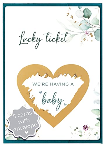 Image of Joli Coon 5 Pregnancy announcement scratch cards - We're having a baby - Baby announcement scratch cards with envelope - Eucalyptus