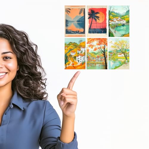 Image of SiddArtify Tropical Landscape Wall Art Prints Set - Vintage Travel Poster Decor for Living Room Bedroom Office - Set of 2-4x6 Inch - Board (Pack of 6) - Sticker (Pack of 6)