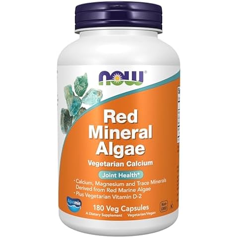 NOW Supplements Red Mineral Algae + Vitamin D-2, 180 Veg Capsules Cover