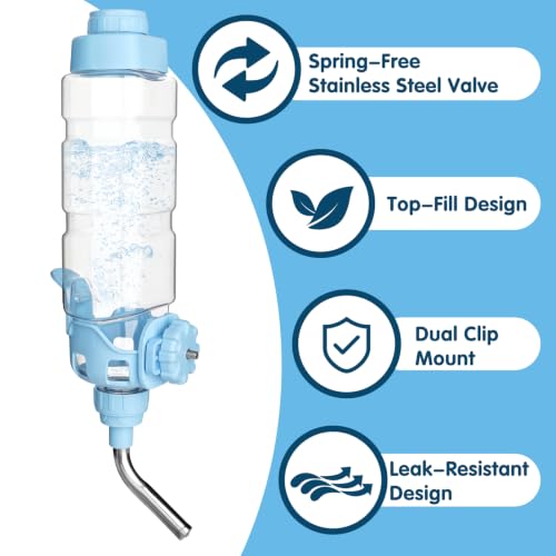 Image of Vannon Water Bottle for Small Animals, 20oz Top-Fill Pet Dispenser, Blue