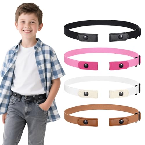 WERFORU 4 Pack No Buckle Belts for Kids Buckle Free Elastic Belts Easy Belt for Kids Plastic Buckle Belts for Boys Girls