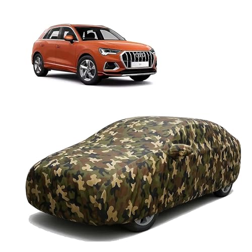 Image of Sulfar 100% Waterproof Car Body Cover for Audi Q3 - Triple-Stitched Dustproof UV, Heat & Rain Protection with Mirror Pockets, Full-Bottom Elastic & Free Storage Bag - All-Weather Indoor Outdoor (Army)