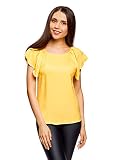 Estilo de ropa: Casual oodji Ultra Mujer Blusa con Mangas Murciélago de Viscosa, Amarillo, ES 38 / S