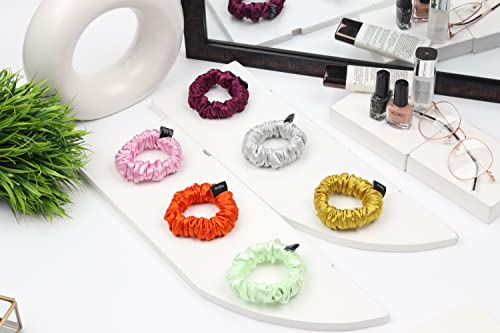 Image of Premium Satin Scrunchies for Women | Hair Bands, Ponytail Holders & Rubber Bands | Skinny, Fluffy, No-Damage Hair Ties | Girls Hair Accessories | Small Size | Pack of 6