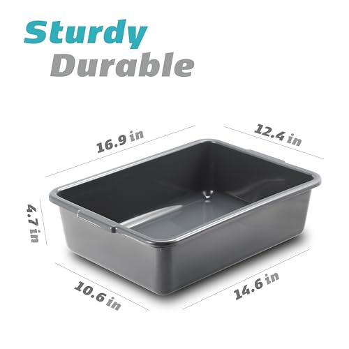 Fiaze Commercial Utility Tote Boxes - 4-Pack Black Rectangle Bus Tubs For Storage & Transport