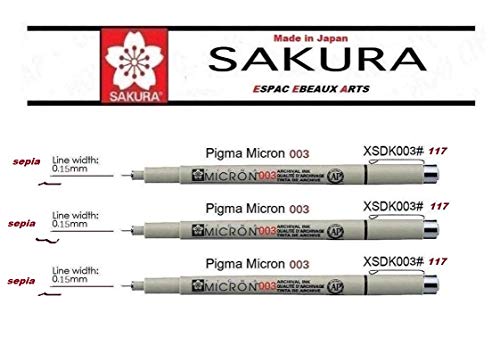 Pigma Micron SEPIA Sakura pennarellini a punta fine, a base di pigmenti, set 3pcs 003 Espace beaux arts