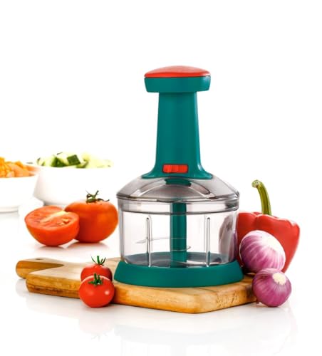 Image of Xmart India Chopper for Kitchen Use, 650ml Push Chopper with 3 Blades, Vegetable Cutter Kitchen Accessories Items for Home Cutting Vegetables, Onion, Ginger, Garlic, Salad, Tomato, Potato