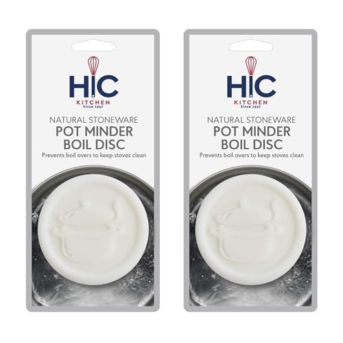 HIC Kitchen Pot Minder Boil Disc, Natural Stoneware, Boiling Pot Design (Pack of 2)