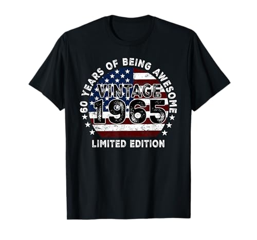 Vintage 1965 American Flag 60th Birthday Gifts 60 Year Old T-Shirt
