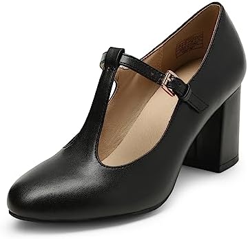 DREAM PAIRS Low Chunky Heels for Women T-Strap Mary Jane Pumps Wedding Dress Shoes