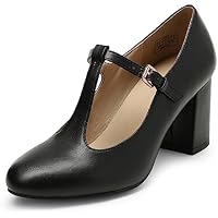 DREAM PAIRS Zapatos de Tacón Ancho Clásicos Mujer de Correa en
