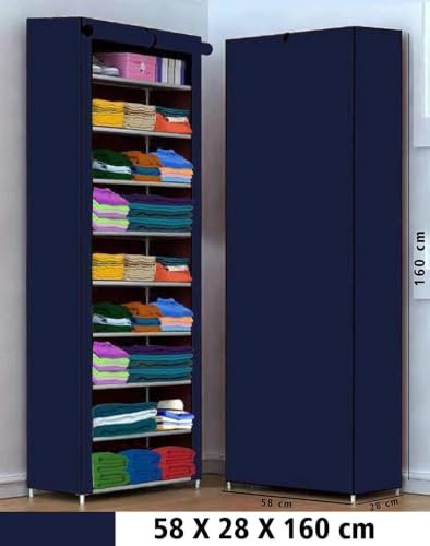 Image of YouCopia Collapsible Wardrobe 9 Shelves Storage Clothes Storage Rack Quick Wardrobe /Cabinet /Multipurpose Storage Rack, Foldable, Collapsible Fabric RollOut Fridge for Home Office (Blue, 9-Layer)