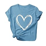 Women Cute Heart Graphic T Shirts Short Sleeve Crewneck Regular Fit Blouse Teen Girls Summer Casual Basic Tee Tops, Z#01 Blue, Medium
