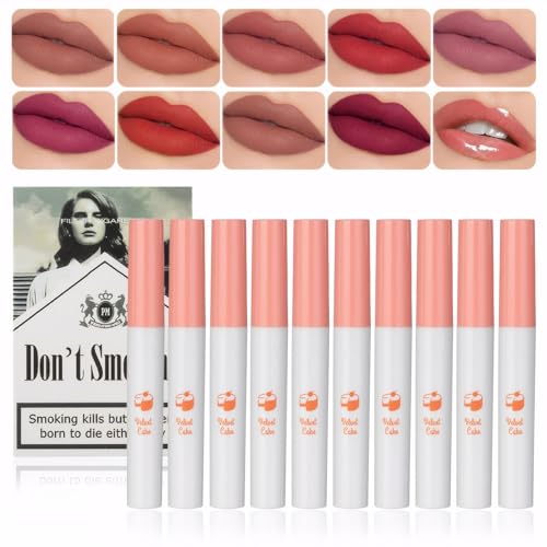 Lana Del Rey Lipstick Matte Lipstick Sets for Women Long Lasting Plumping Lip Gloss 10 PCS High Pigmented Velvety Waterproof Natural LipStick Makeup Gifts Set
