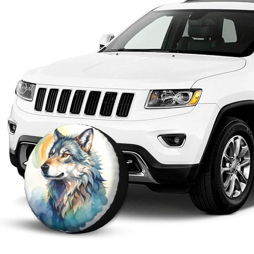 Image of Grey Wolf Spare Tire Cover Wheel Protector Weatherproof Wheel Cover Universal Decorative Accessories for Camper RV SUV Travel Trailer 16 inch