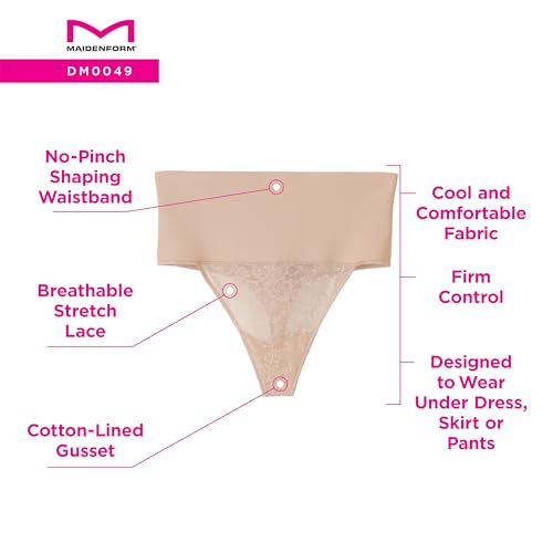 Maidenform Women's Shapewear Thong, Tummy Control Underwear , Breathable Stretch Lace Firm Control Thong Shapewear3