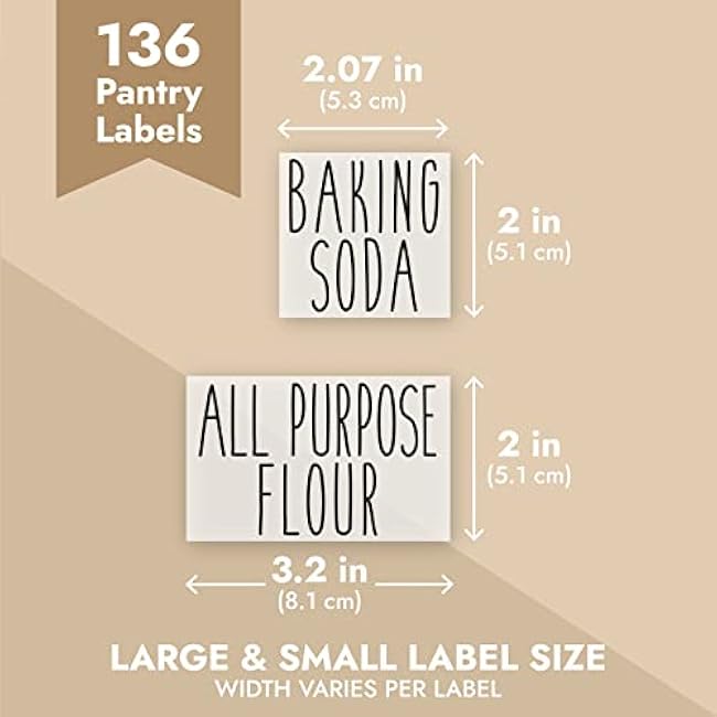 Talented Kitchen 136 Kitchen Sticker Labels for Food Containers - Varied Sizes, Black Text on Clear Background - Waterproof Labels for Jars & Storage