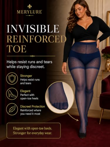 Image of MERYLURE Plus Size Sheer Tights for Women,20D Control Top Pantyhose Reinforced Toes High Waist Stockings 3 Pairs 1XL-6XL
