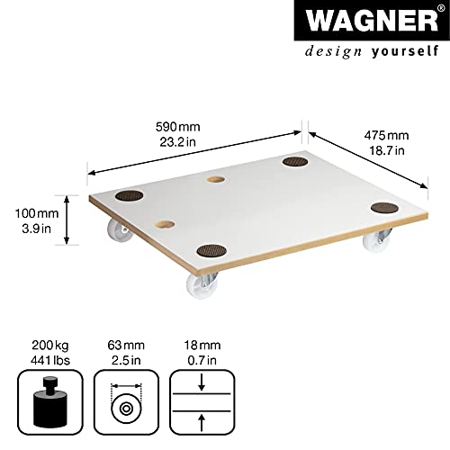 WAGNER Transportroller Transporthilfe I 59 x 47,5 x 10 cm, Tragkraft 200 kg I Möbelhund aus MDF mit Spezialbeschichtung I Anti-Rutsch-Pads I Möbelroller für Umzüge I Lastenroller mit Aufhängeloch
